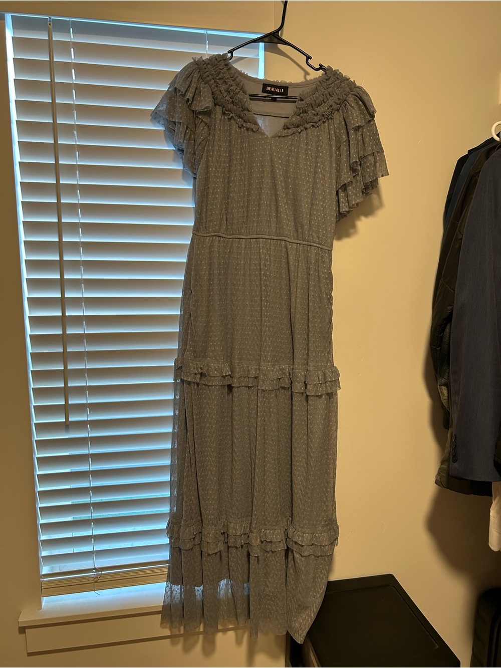 Deveaux Dove Gray Ruffled Tiered Maxi Dress